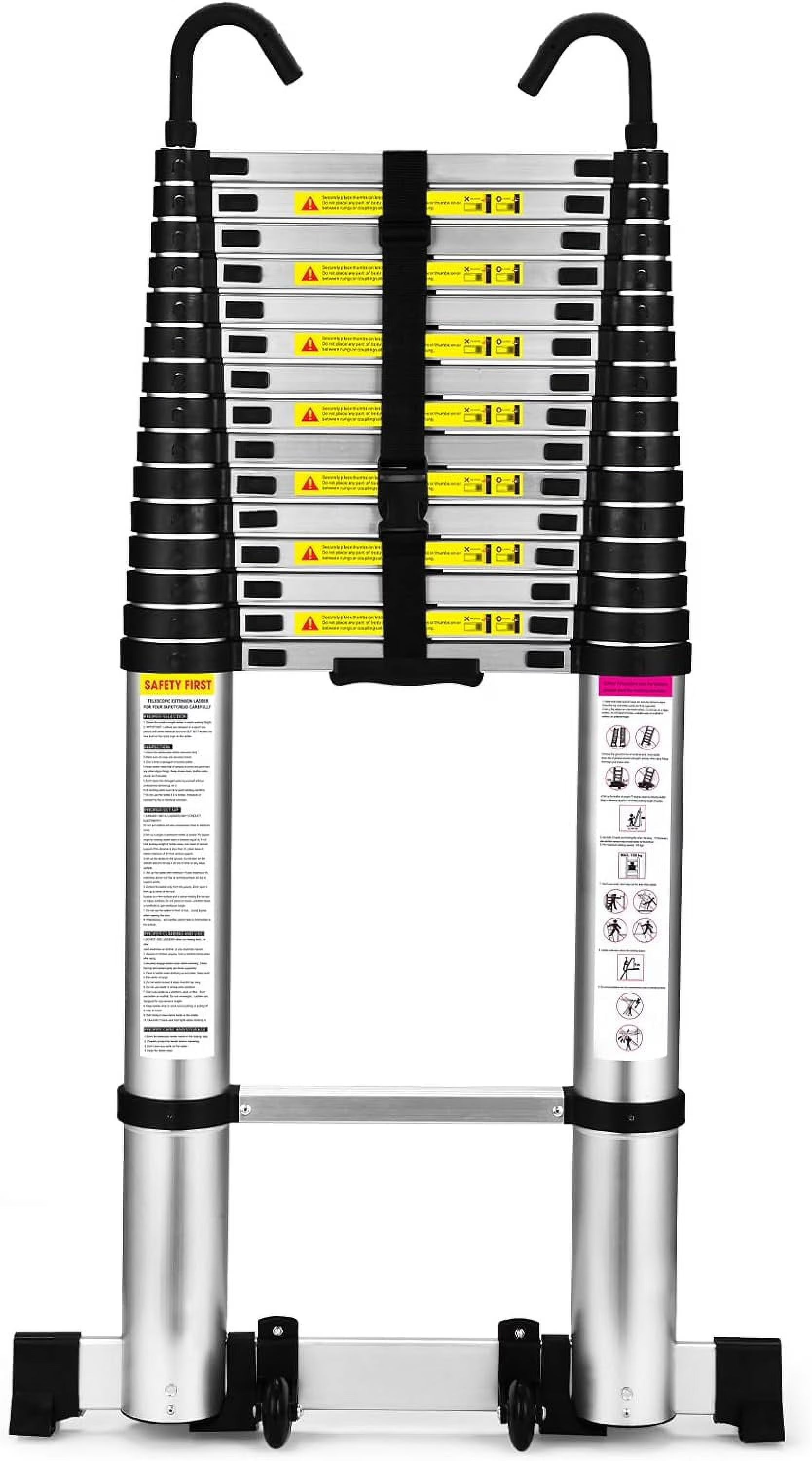 12.5 FT Aluminum Telescoping Extension Ladder with 2 Triangle Stabilizers I951630