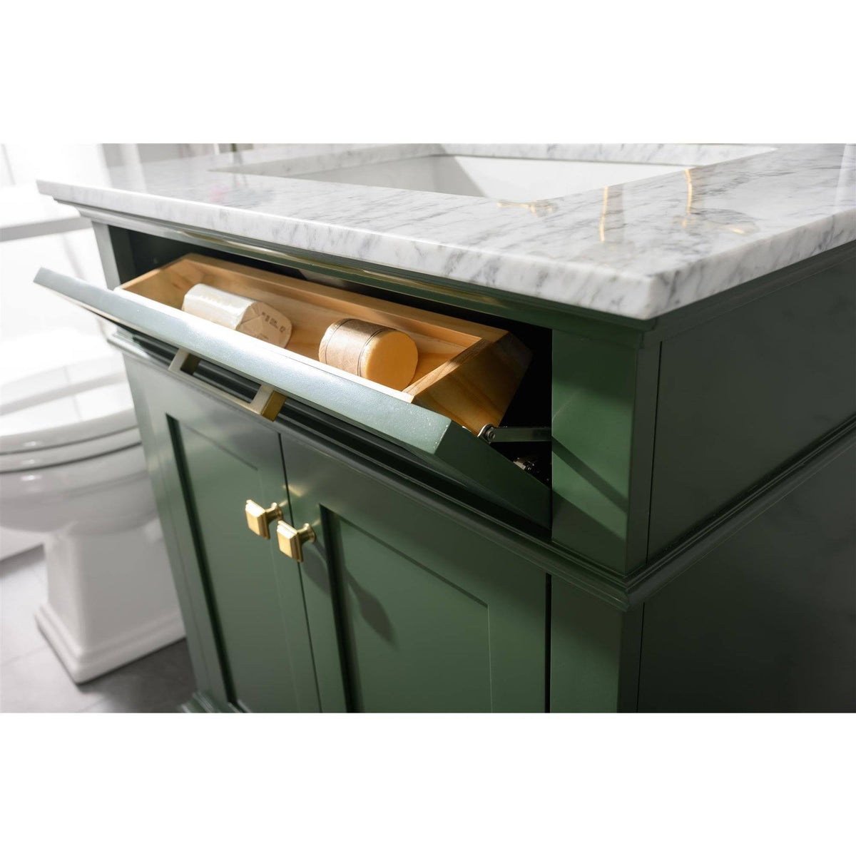 30x22 Green Finish Sink Vanity Cabinet with White Top I301514