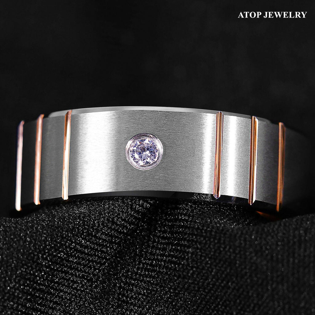 6mm Brushed Silver Rose Gold Tungsten Rings K524
