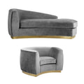 2-Piece Set with Velvet Accent Chair and Chaise in Gray and Gold J451699