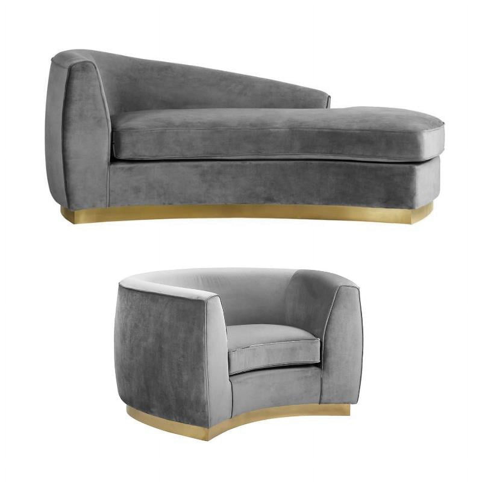 2-Piece Set with Velvet Accent Chair and Chaise in Gray and Gold J451699