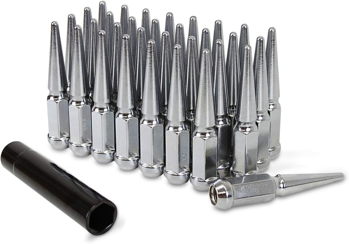 32 pcs Chrome Spike Acorn Wheel Lug Nuts 14x1.5 with 19mm Hex Key C948647