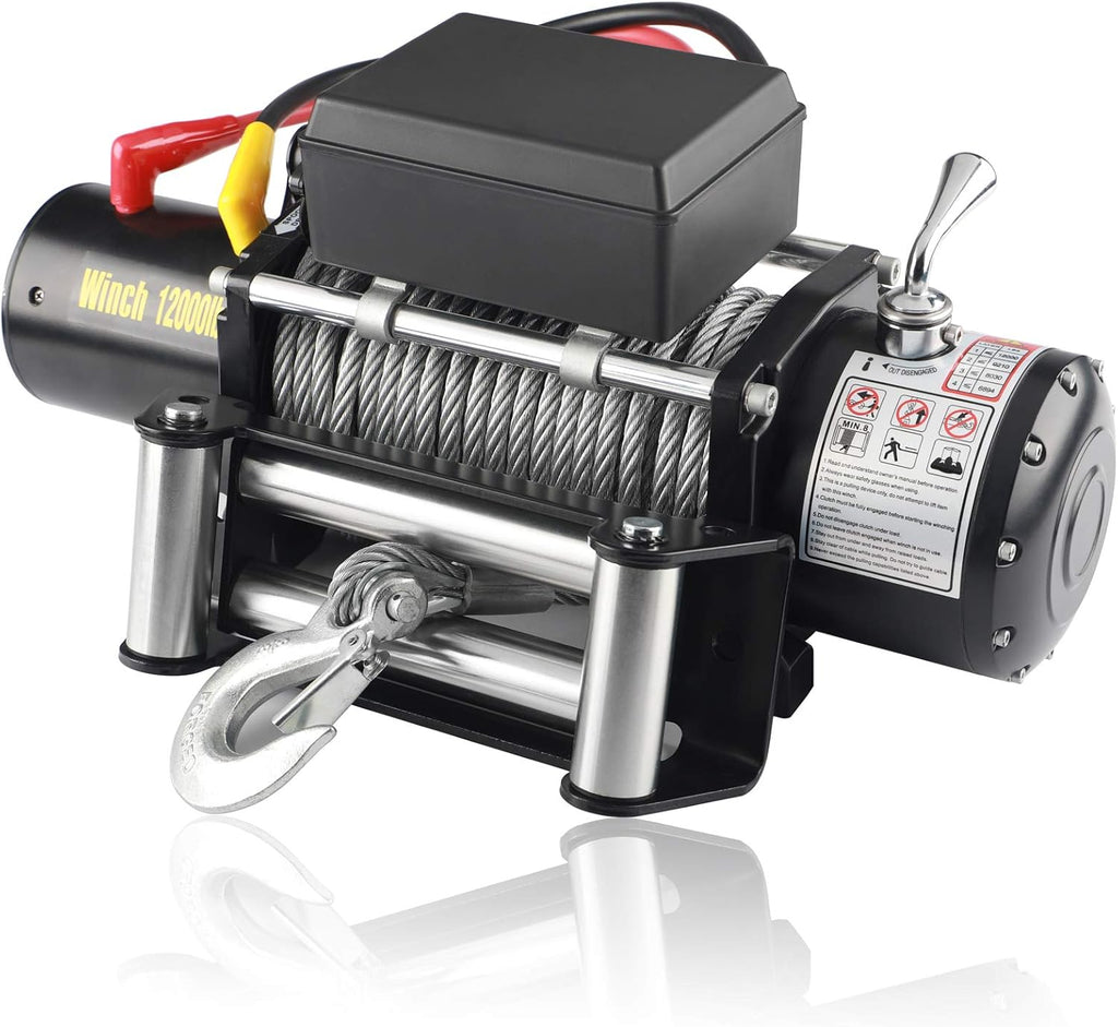 12V DC Winch with Steel Cable Wire Rope, 5.4 Ton (12000 lb) Pulling Capacity C143414