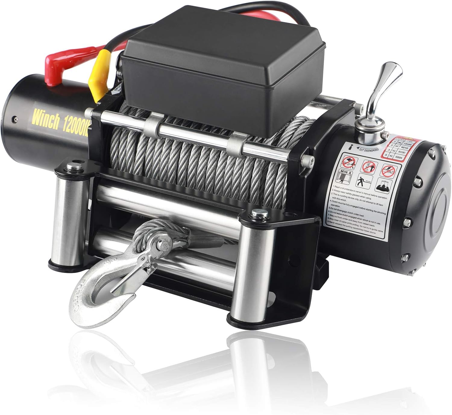 12V DC Winch with Steel Cable Wire Rope, 5.4 Ton (12000 lb) Pulling Capacity C143414