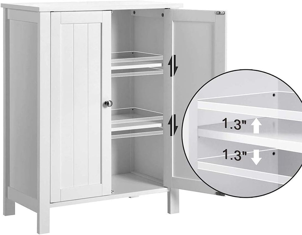 White Wood Bathroom Floor Storage Cabinet with Double Door and Adjustable Shelf K41965