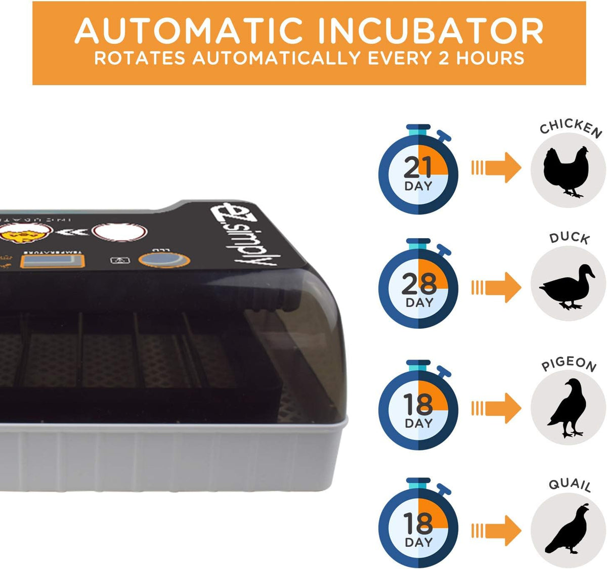 Egg Incubator with Automatic Egg Turning and LED Egg Candler M634584