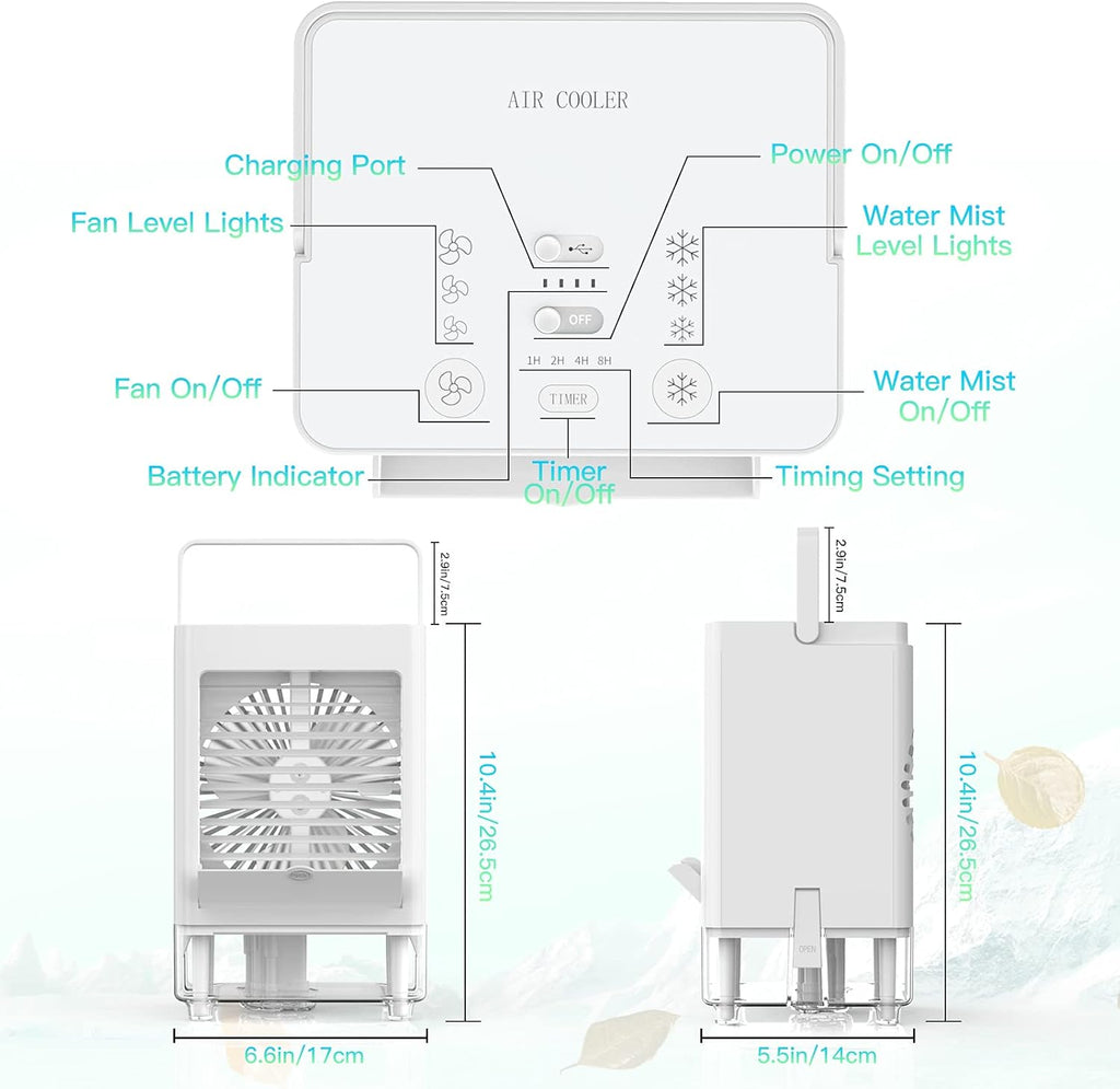 Portable Evaporative Air Cooler Fan, 5000mAh Rechargeable, Pack of 2 B889949