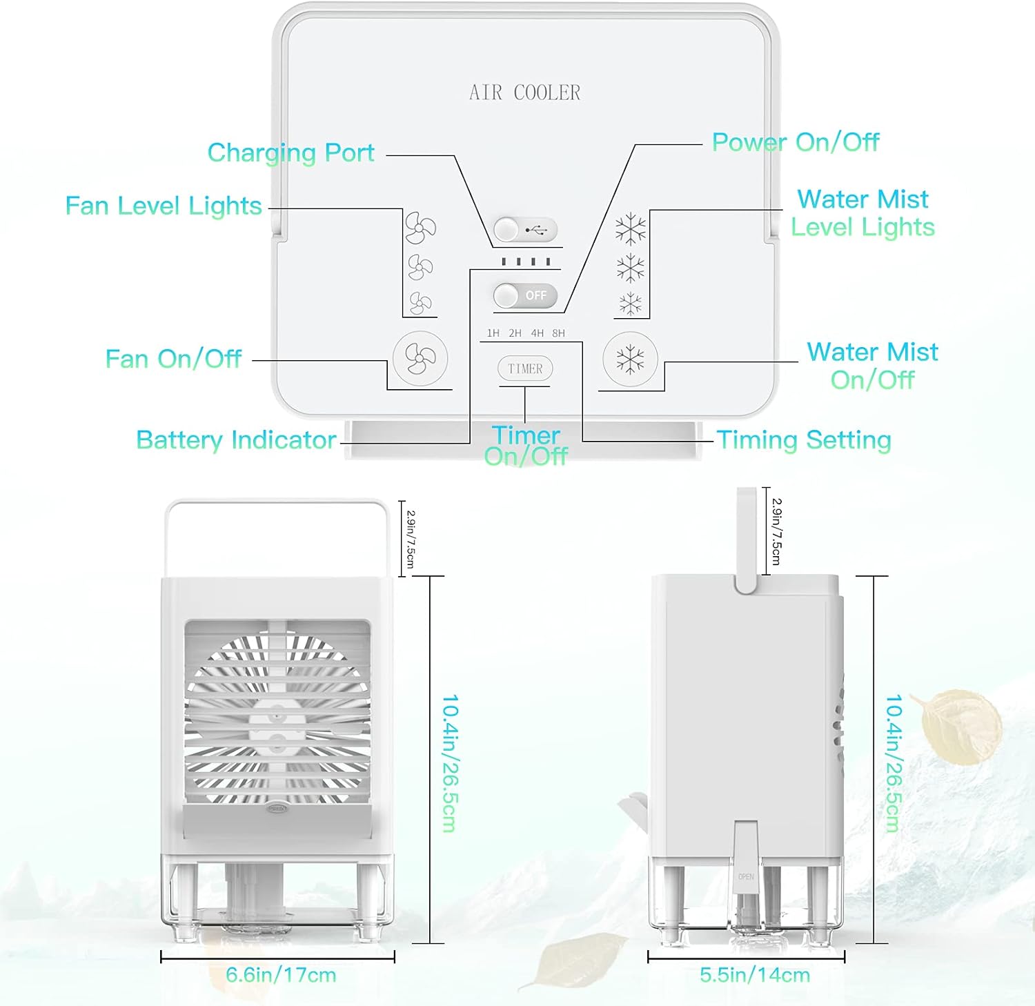 Portable Evaporative Air Cooler Fan, 5000mAh Rechargeable, Pack of 2 B889949