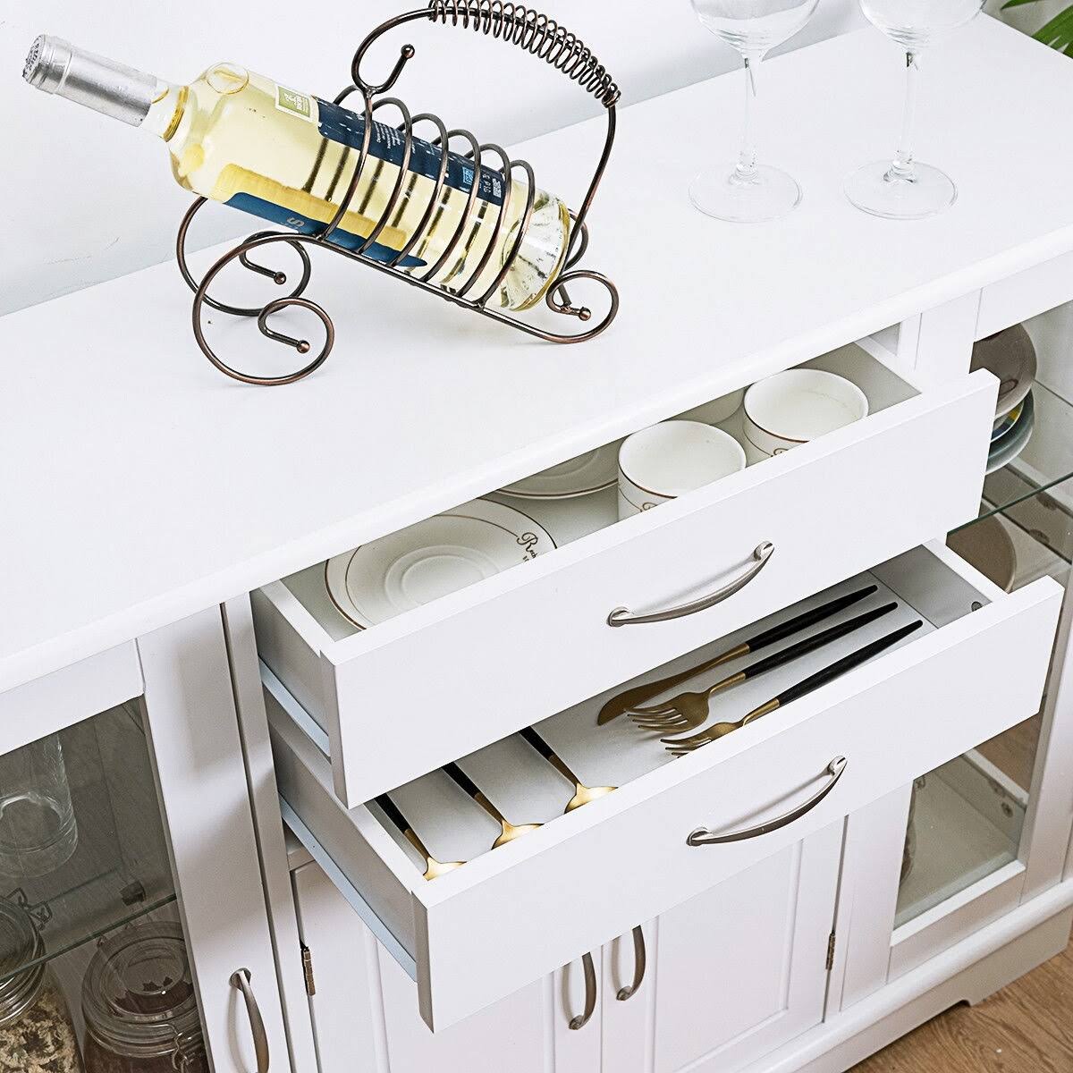 White Buffet Storage Cabinet with Glass Door Drawers G149802