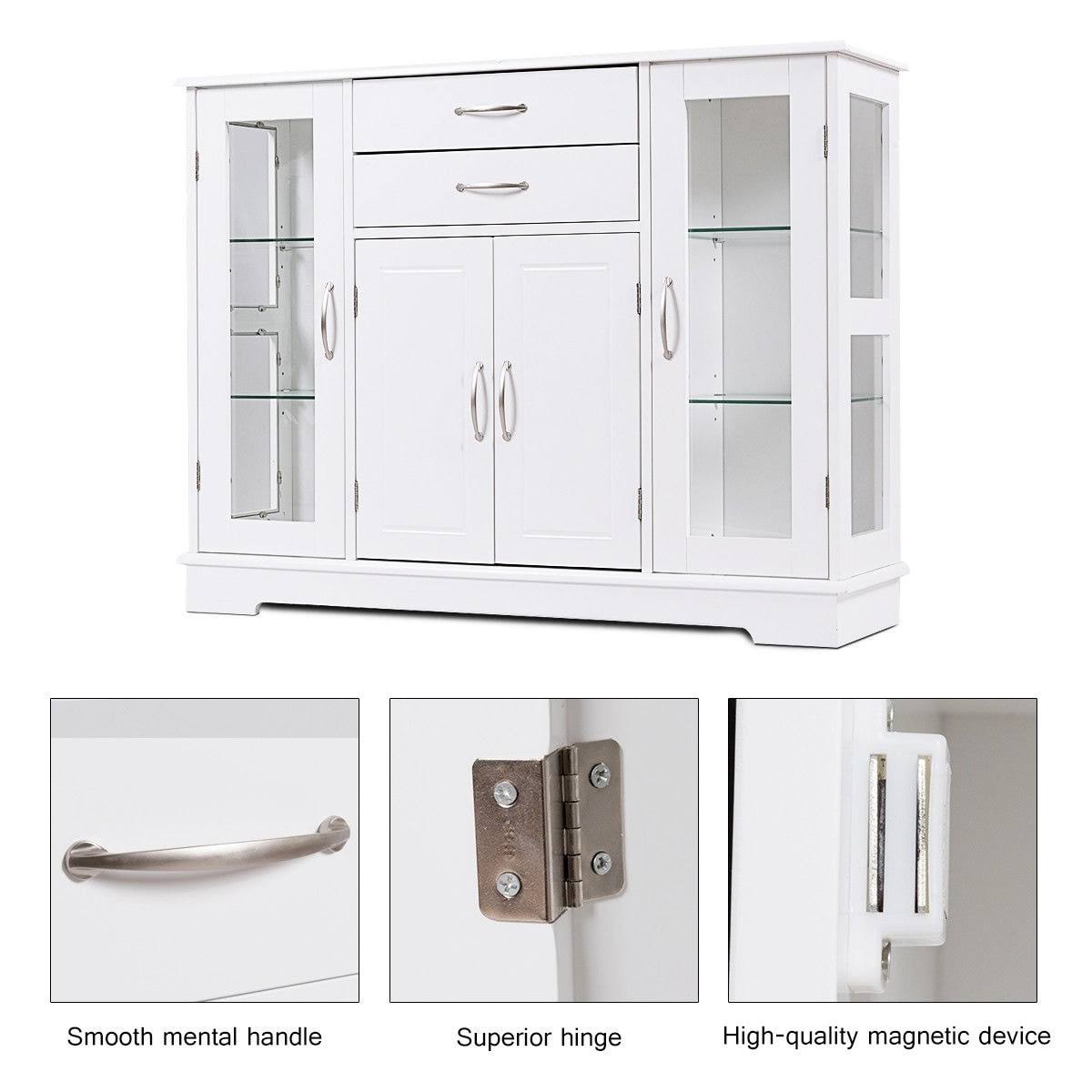 White Buffet Storage Cabinet with Glass Door Drawers G149802