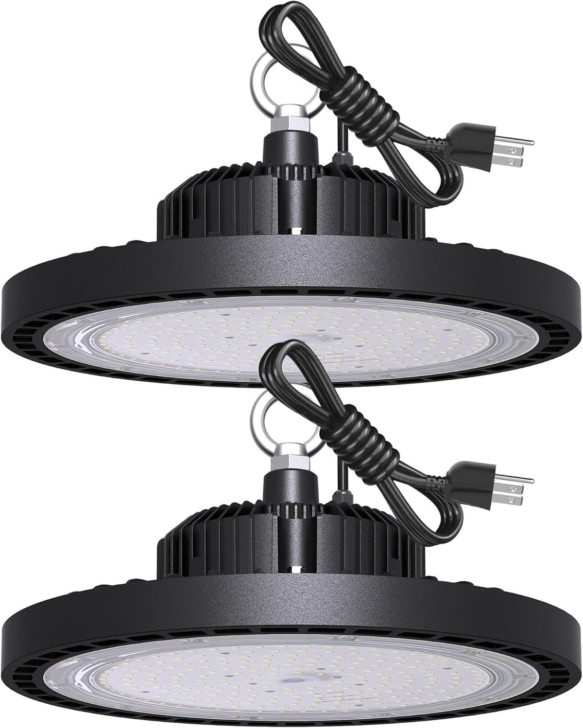 2 Pcs UFO LED High Bay Light, 150W, 21000 LM, 5000K Daylight, IP65 Waterproof, Non-Dim, 5ft Cable with US Plug Y394