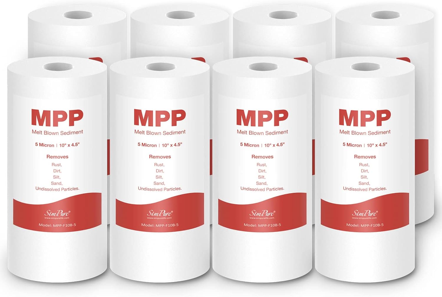 10" x 4.5" 5 Micron Whole House Sediment Water Filter Replacement Cartridge (8 Pack) M2996