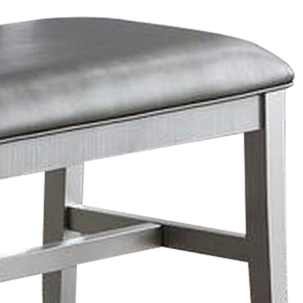 Silver Padded Metallic Gray Faux Leather Dining Bench N438