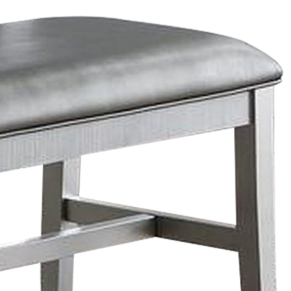 Silver Padded Metallic Gray Faux Leather Dining Bench N438