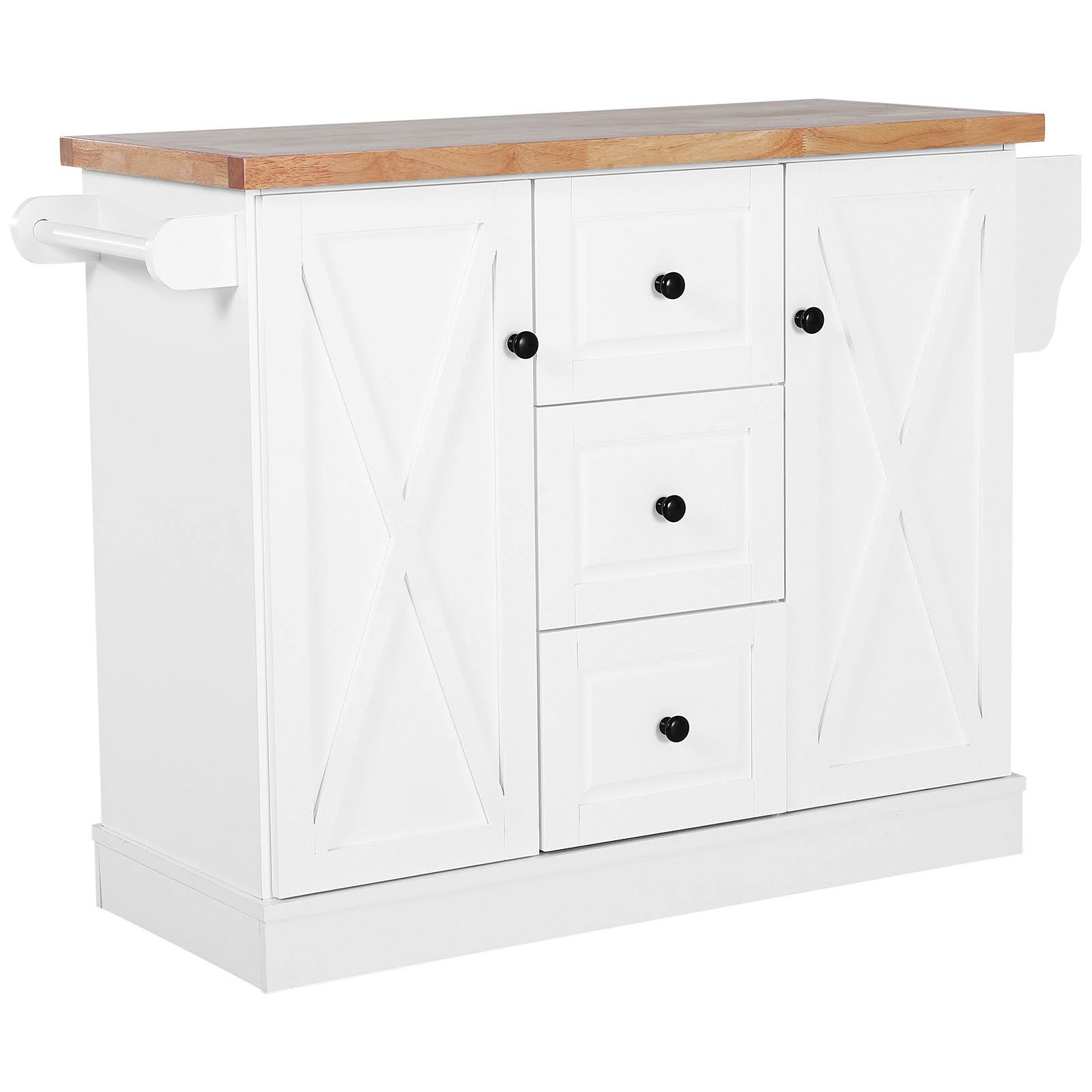 White Wooden Mobile Kitchen Island Cart with Drawers and Wheels D583