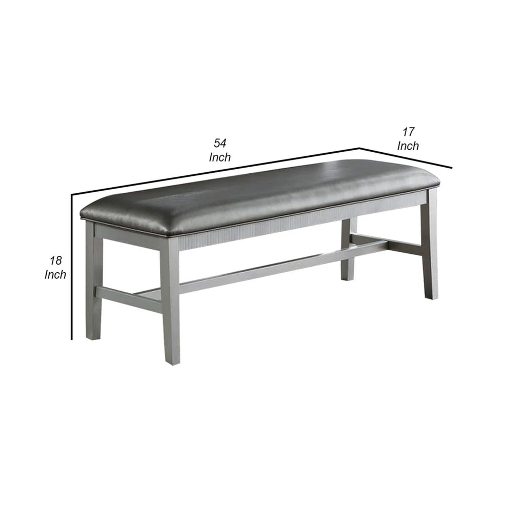 Silver Padded Metallic Gray Faux Leather Dining Bench N438