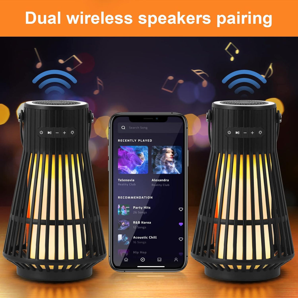Outdoor Bluetooth Speaker with LED Flickering Flame Effect, Portable Waterproof Wireless Speaker with Wall Mounted Hook L503219
