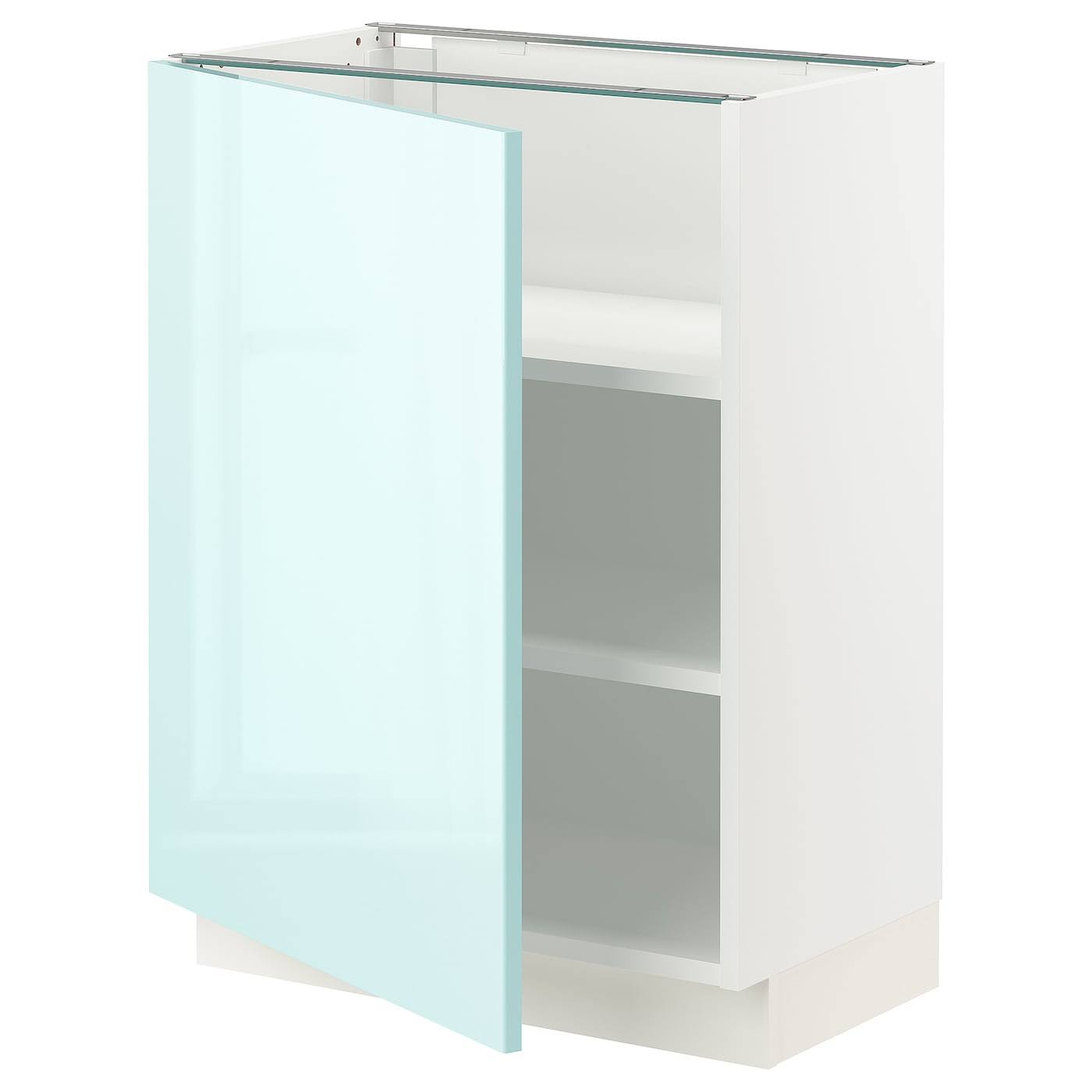 White High Gloss Light Turquoise Base Cabinet with Shelves I7988