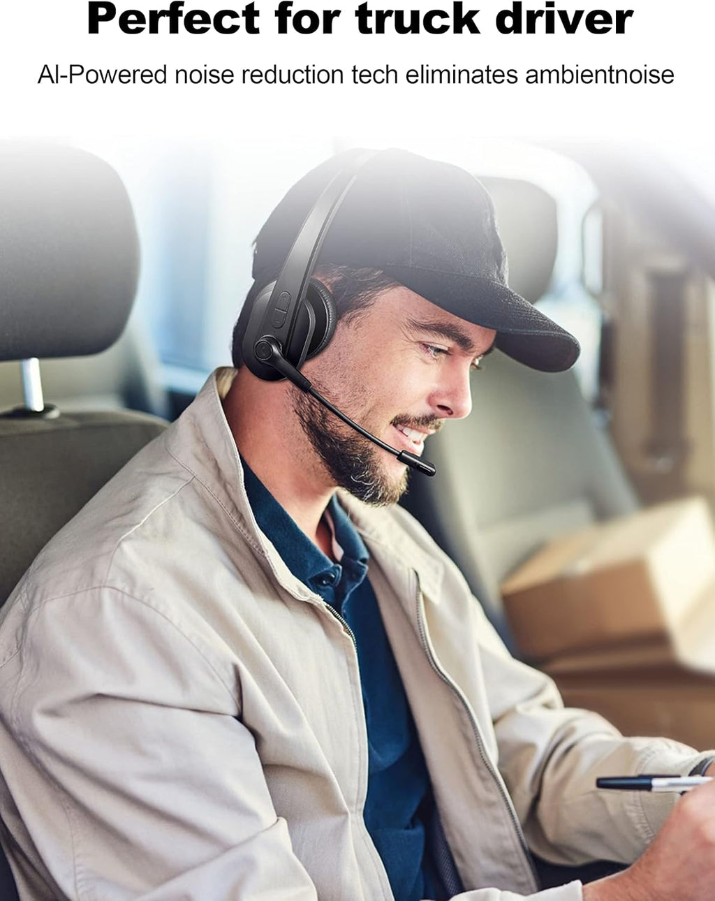 Bluetooth Trucker Headset with Noise Canceling Microphone and Adapter V939