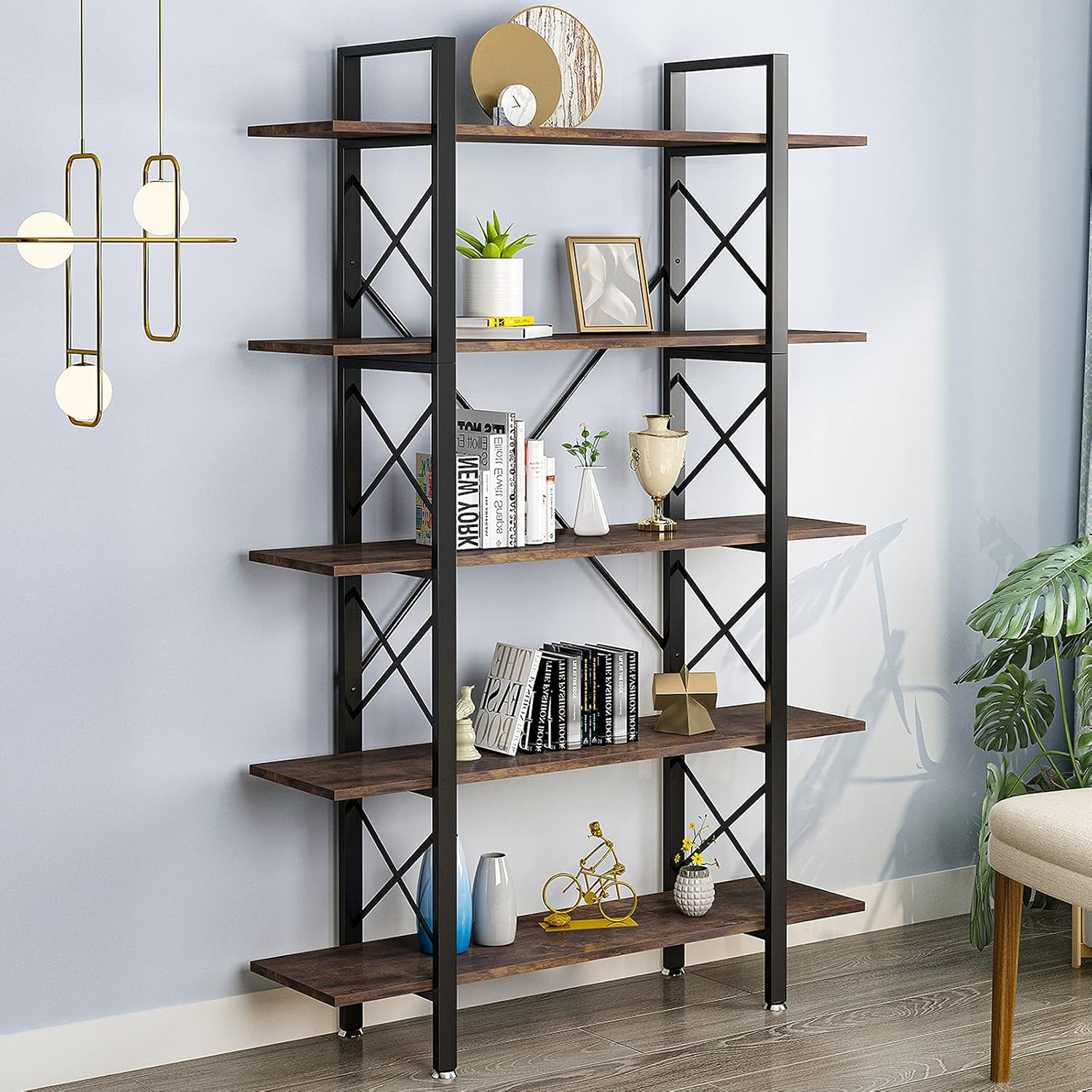 Retro Brown 5 Tier Open Bookshelf G352868