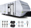 Travel Trailer Cover, 500D Rip-Stop Windproof RV Cover Fits 20'-22' Motorhome, Waterproof Camper Cover with Tire Covers, Windproof Straps, Tongue Jack Cover, Gutter Covers U88409