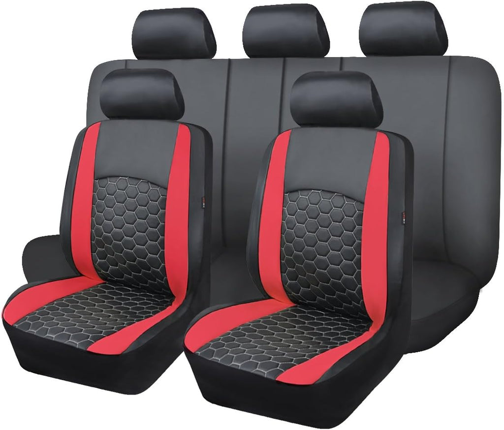 Red Black Faux Leather Car Seat Covers Full Set Y425