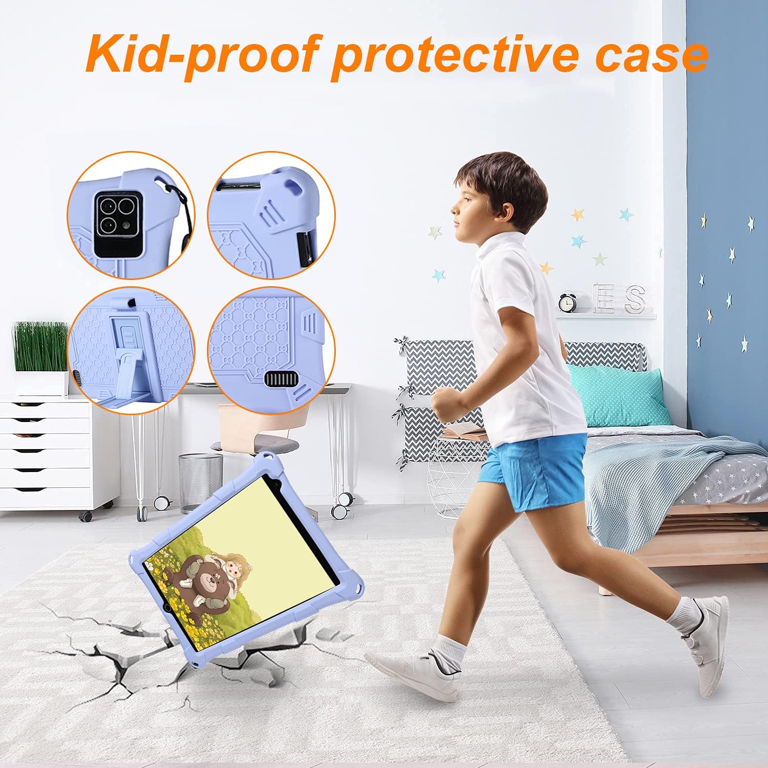 Kids Tablet 8 Inch with Stylus Pen & Earphone, Android 10, 2GB & 32GB, 1280 x 800 IPS Touchscreen Display, Triple Camera, Wi-Fi Bluetooth & FM, Children-Tablet Proof Case Pack of 2 S685