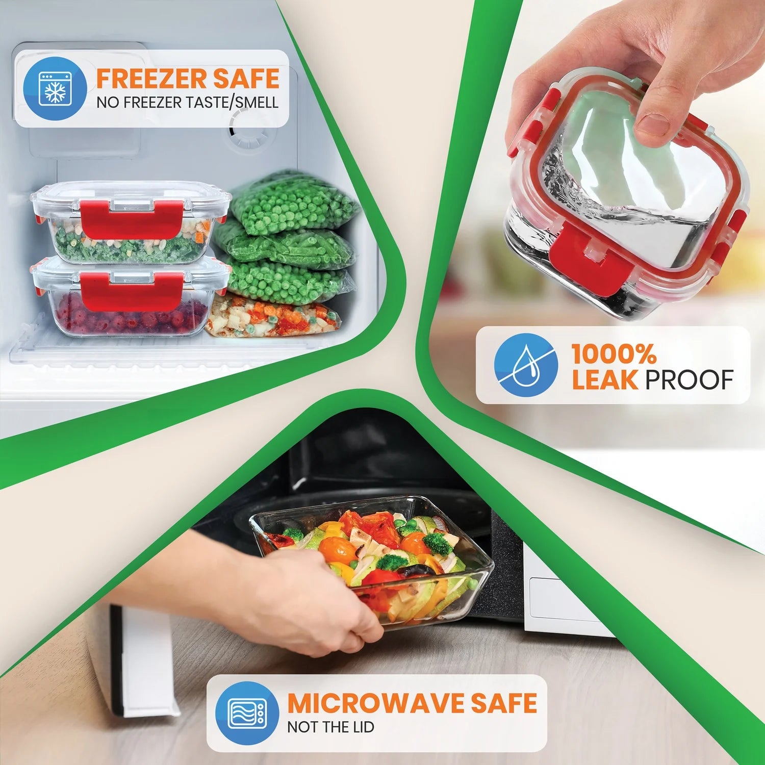 24-Piece Glass Food Storage Set with Locking Hinge Red Lids N3999