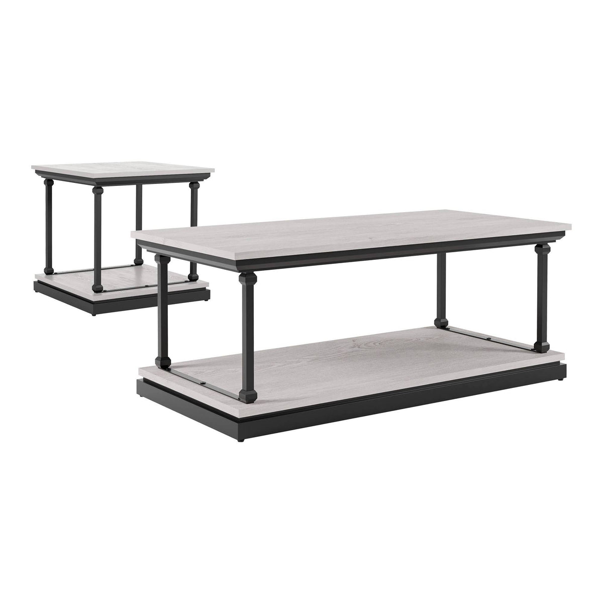 2pc Coffee and End Table Set Antique White/Black Q448