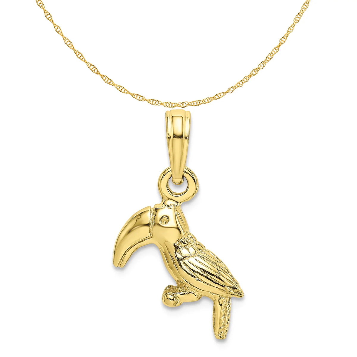 10K Yellow Gold Toucan Bird Pendant Charm with Rope Chain Necklace 16'' V14092