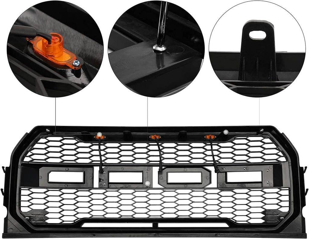 Black Mesh Custom Grille with 3 Amber LEDs C3369
