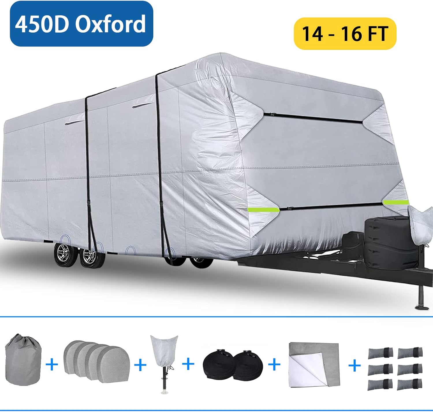 450D Double Oxford Cloth Travel Trailer RV Cover with Lashing Straps Q727