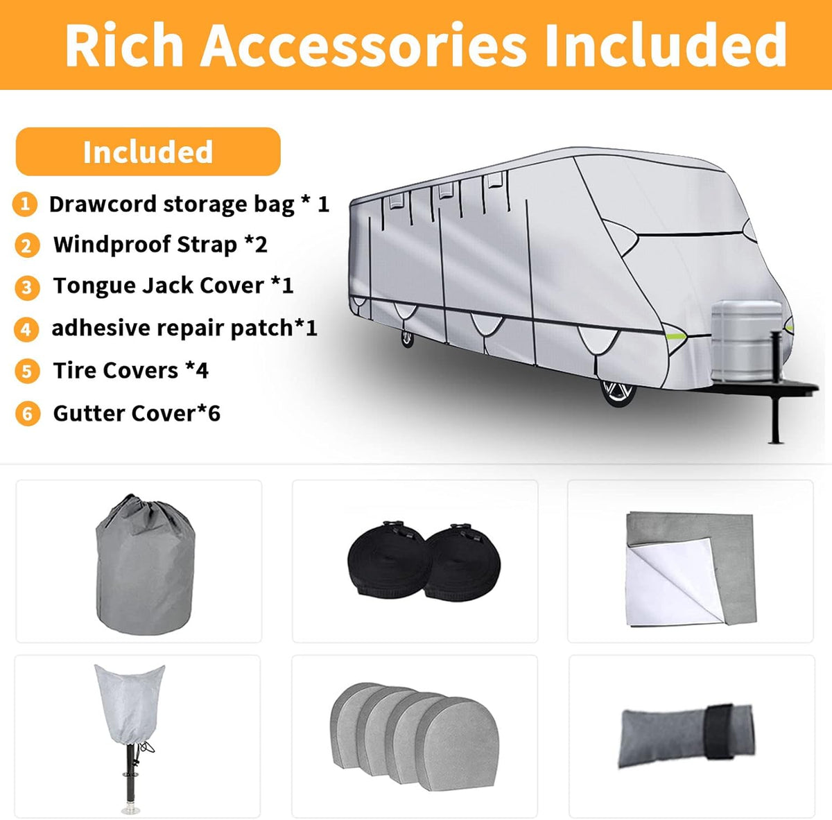 450D Double Oxford Cloth Travel Trailer RV Cover with Lashing Straps Q727