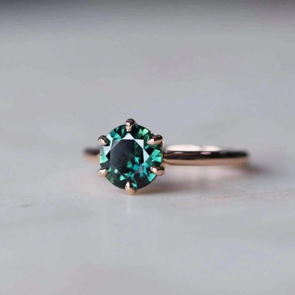 14k Rose Gold Teal Sapphire Ring F27211