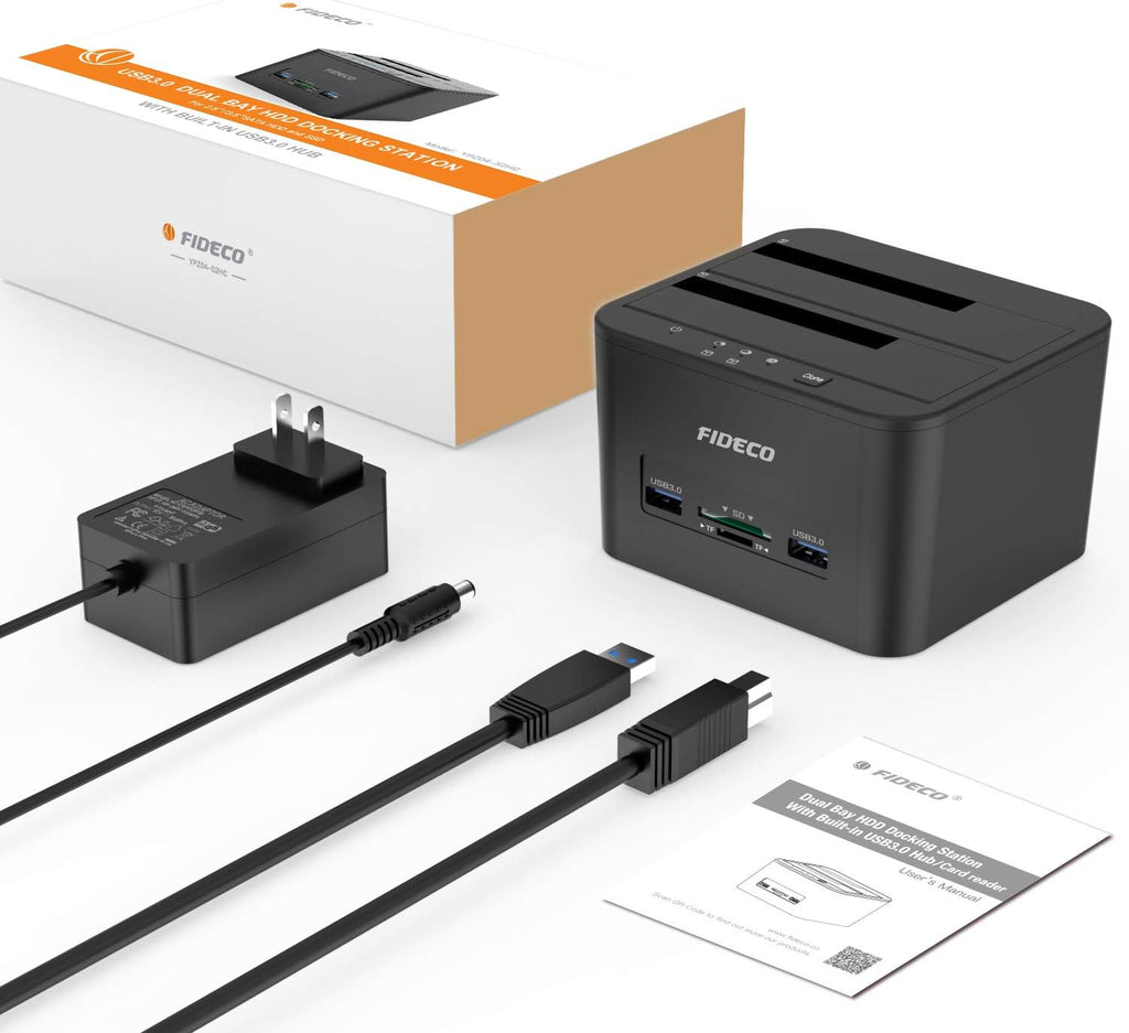 USB 3.0 Dual-Bay External Hard Drive Docking Station with Offline Clone Function and SD Card Slots for 2.5/3.5 Inch SATA HDD SSD E435