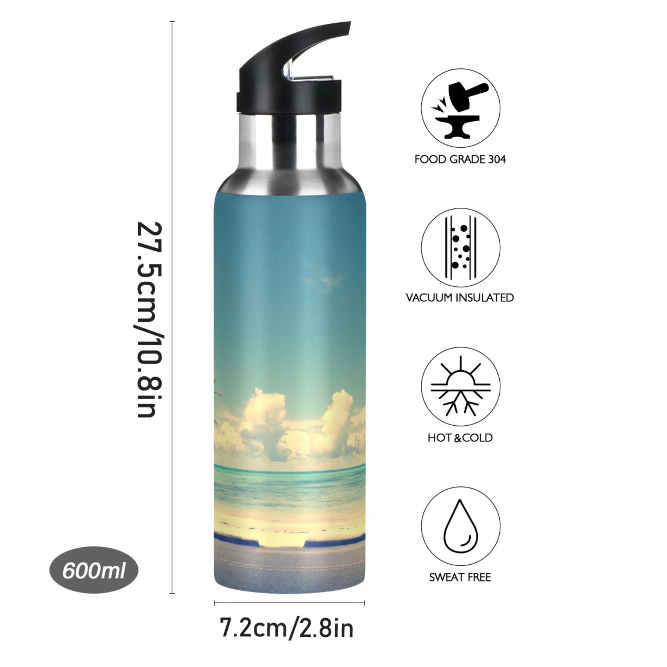 Insulated Stainless Steel Water Bottle with Straw Lid 20 oz C9815