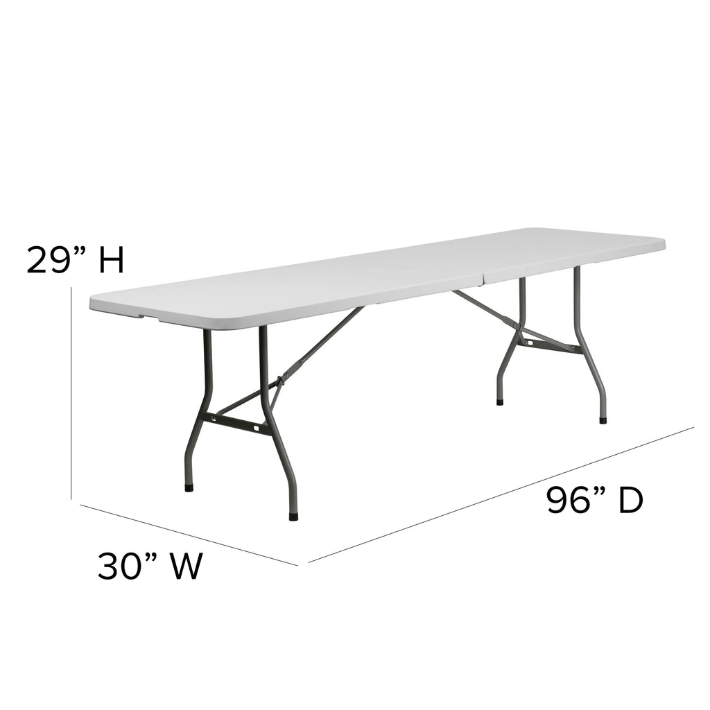8-Foot Bi-Fold Granite White Plastic Folding Table with Carrying Handle M86786