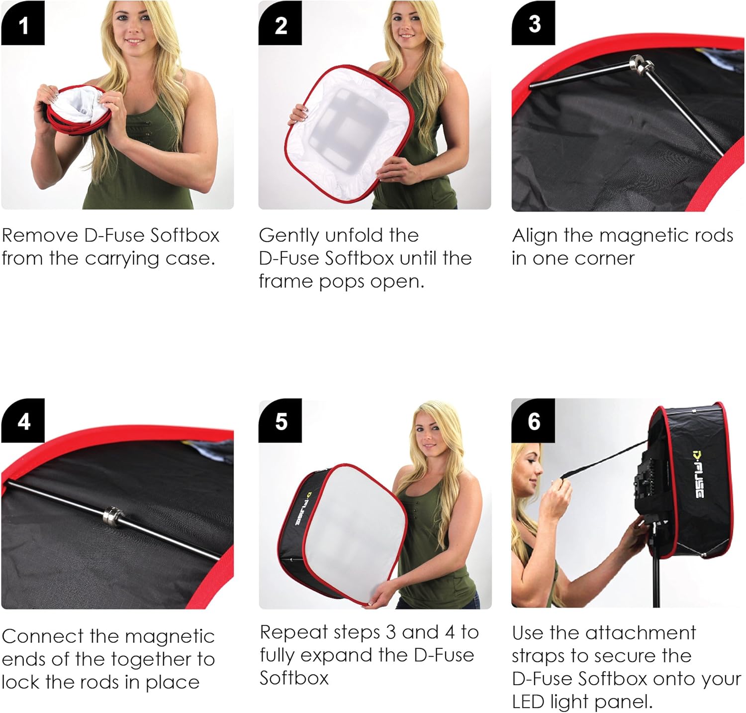 Large LED Light Panel Softbox & Softbox Grid, 12"x12" Pack of 2 K934