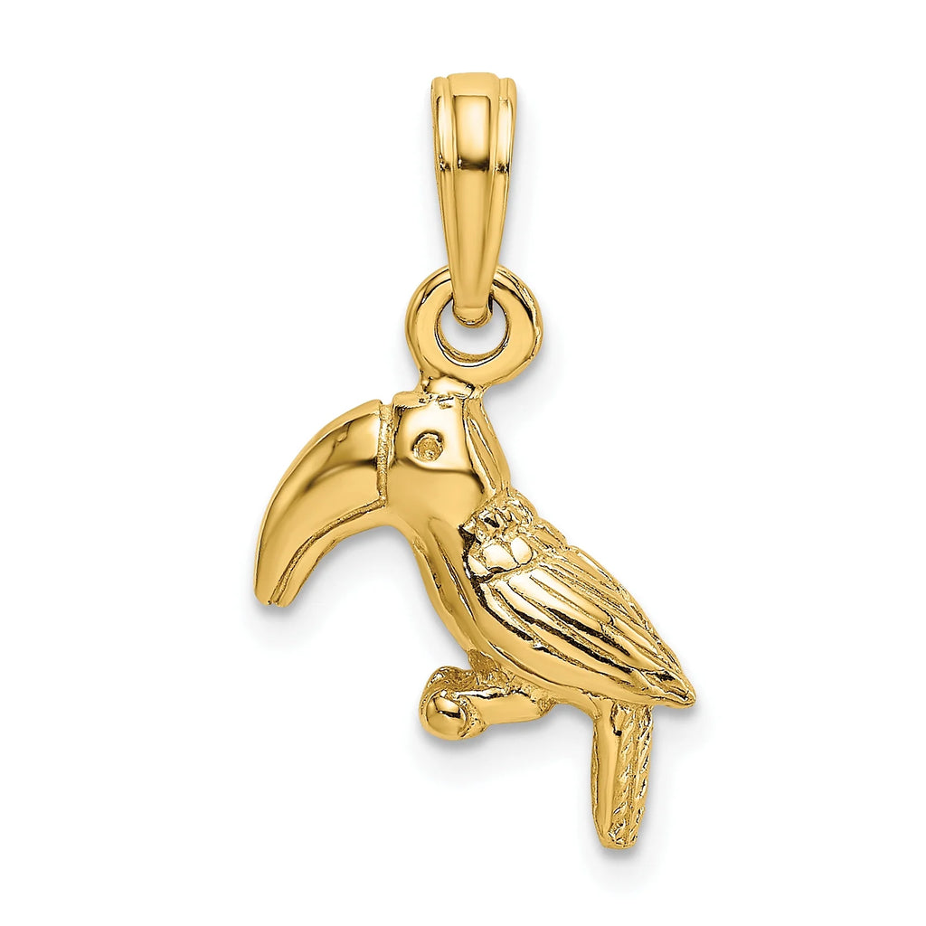 10K Yellow Gold Toucan Bird Pendant Charm with Rope Chain Necklace 16'' V14092