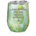 12 oz Double Wall Vacuum Insulated Stainless Steel Stemless Wine Tumbler Travel Mug With Lid U7615