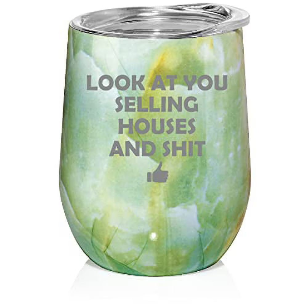 12 oz Double Wall Vacuum Insulated Stainless Steel Stemless Wine Tumbler Travel Mug With Lid U7615
