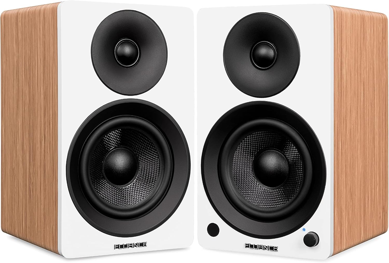 Powered 2-Way Stereo Bookshelf Speakers with 6.5 Drivers, 120W Amplifier, White Walnut Y1494