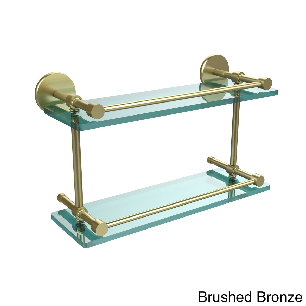 16 inch Tempered Double Glass Shelf with Gallery Rail, Brushed Bronze U769002