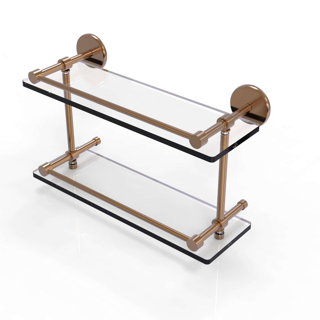 16 inch Tempered Double Glass Shelf with Gallery Rail, Brushed Bronze U769002