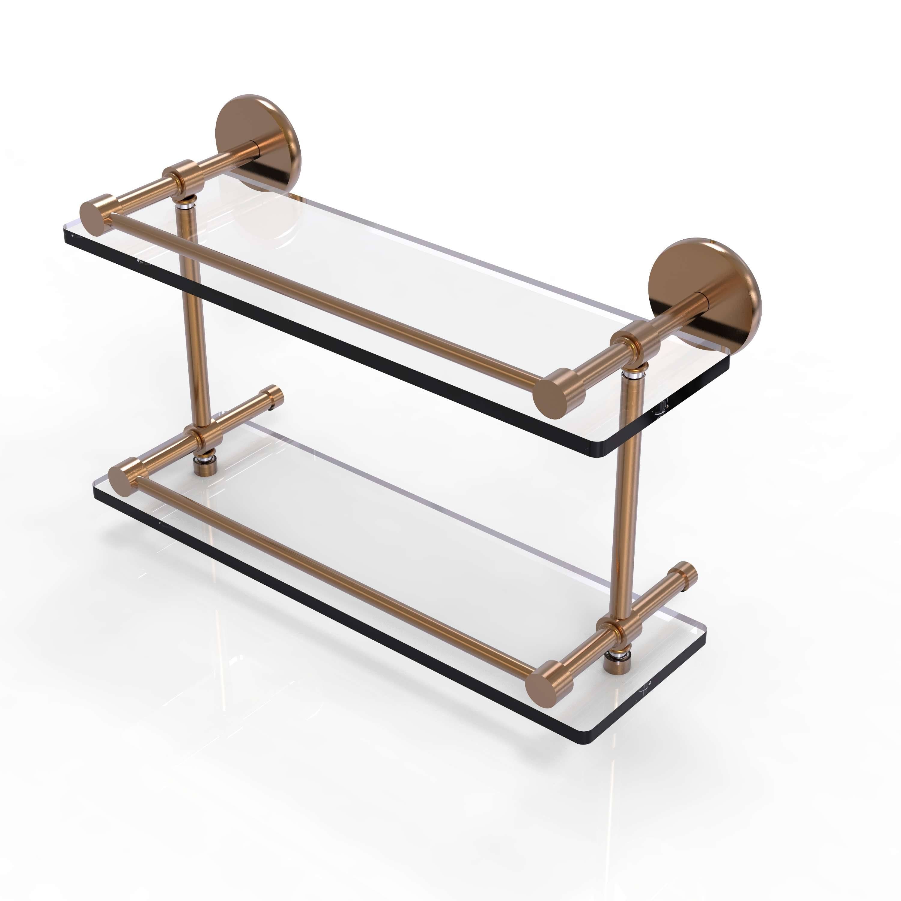 16 inch Tempered Double Glass Shelf with Gallery Rail, Brushed Bronze U769002