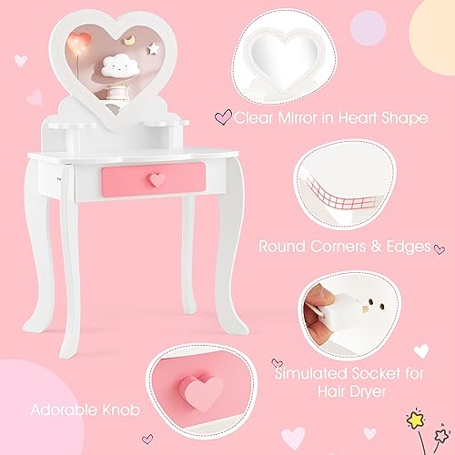 White Kids Vanity Set with Detachable Tri-fold Mirror and Drawer H27718