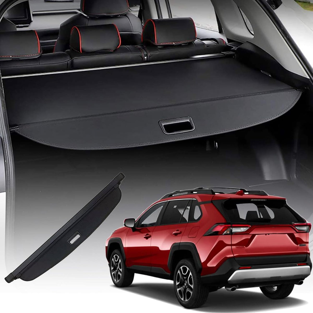 Retractable Cargo Cover Black Compatible with Toyota Rav4 Pack of 2 V7429