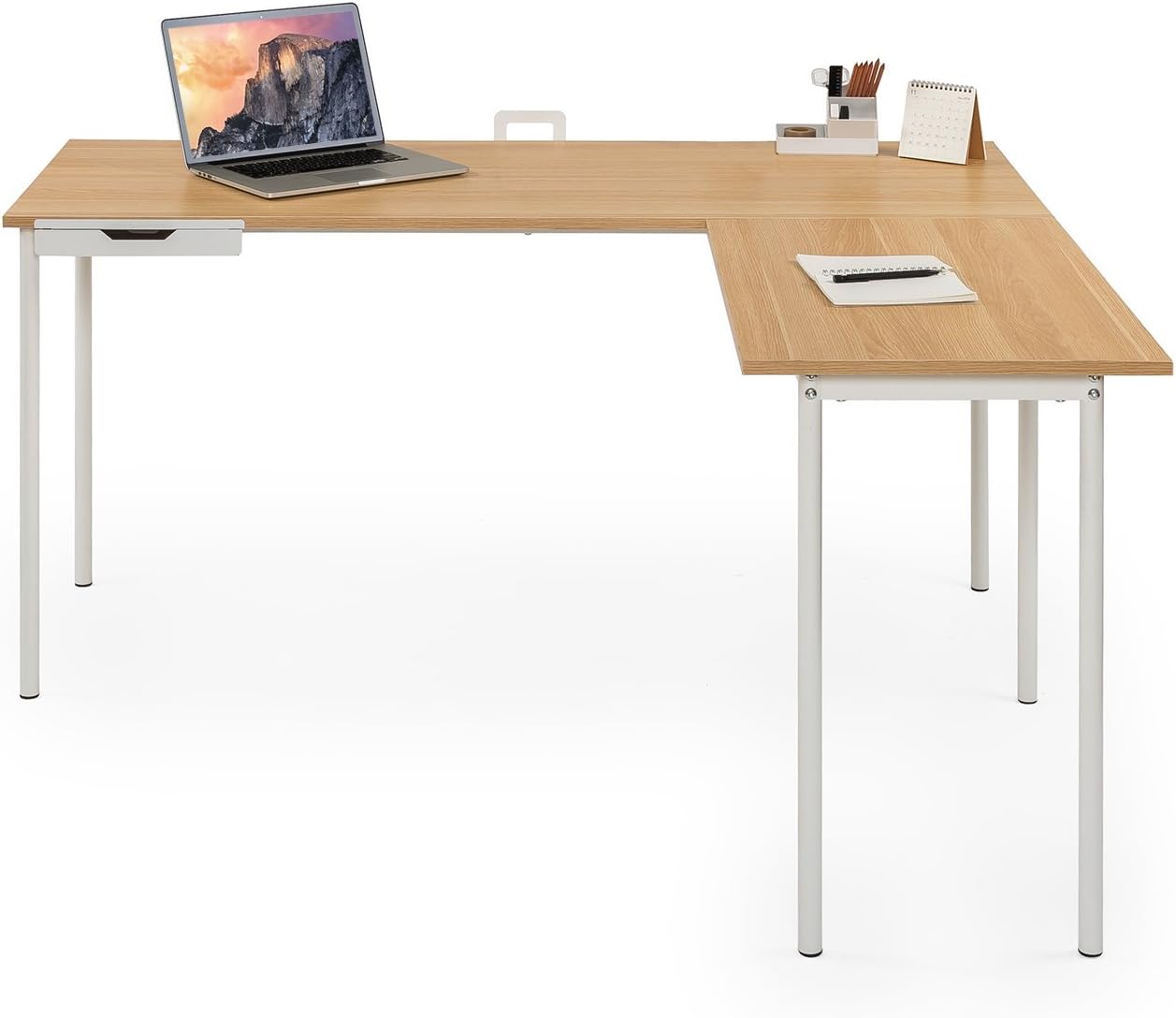 White Metal Corner Desk with Storage Drawer K7653