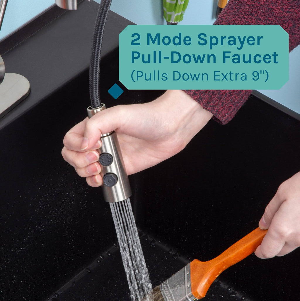 Black Thermoplastic Utility Sink Set with Stainless Steel Coil Pull-Down Faucet D419555