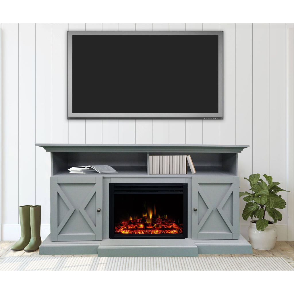 Slate Blue Electric Fireplace Mantel with Deep Log Insert F2977